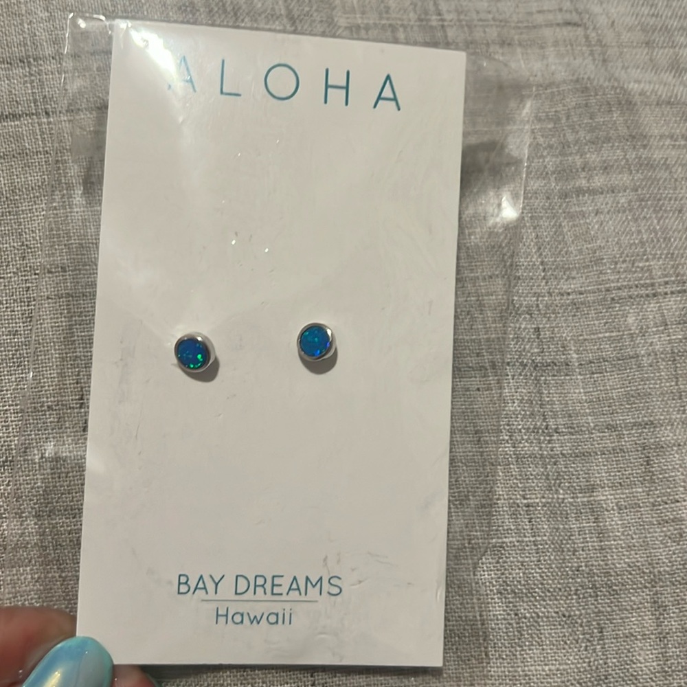 Aloha Island Blue-Green Opal Stud Earrings